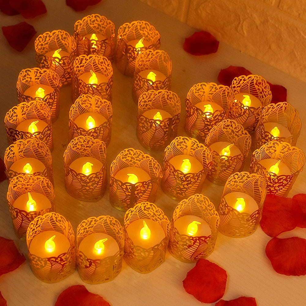 Flameless Tea Light Candles Battery Operated Votive LED Tealights with Paper Lampshade for Wedding Valentine Halloween Christmas