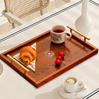 Wooden Serving Tray Set of 3 with Metal Handles - Multi-functional Breakfast, Party & Storage Platters (Brown)