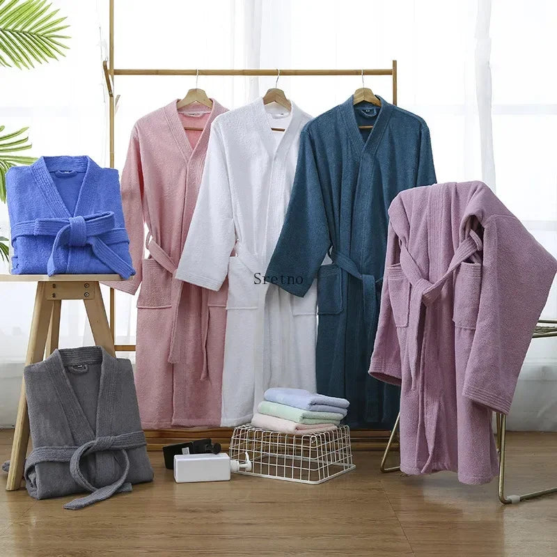 Women's Long Soft Bathrobe 100% Cotton with Quick-Drying Absorbent Material for Autumn and Spring Sleepwear Bath Robes badjas