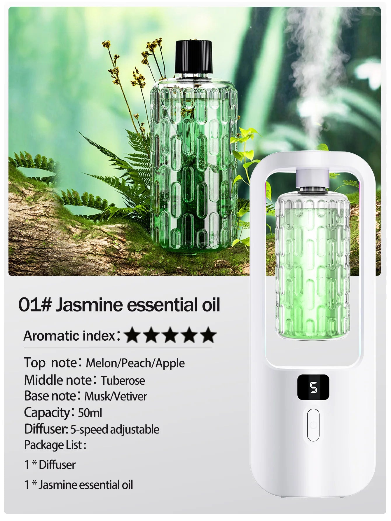 Automatic aromatherapy diffuser for eliminating odors, suitable for household use, with essential oil for air freshening.