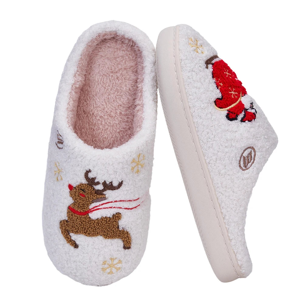 Christmas Women Slippers Cute Santa Claus Elk Winter Warm Couple Houseshoes Bedroom Flat Soft Sole Home Slippers Shoes Xmas Gift