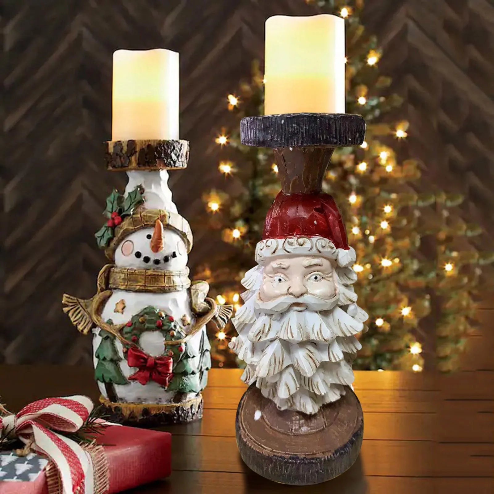 Christmas Candle Holder Christmas Decoration Santa Claus Snowman Candle Holder Resin Decoration Ornaments Desktop Decoration