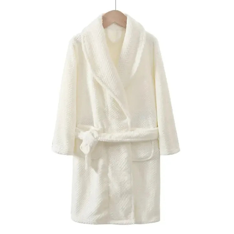 Winter Thicken Bathrobes for Kids Girls Flannel Warm Nightgown Teens Boys Bathing Robe Solid Color Night Robe Baby Dressing Gown