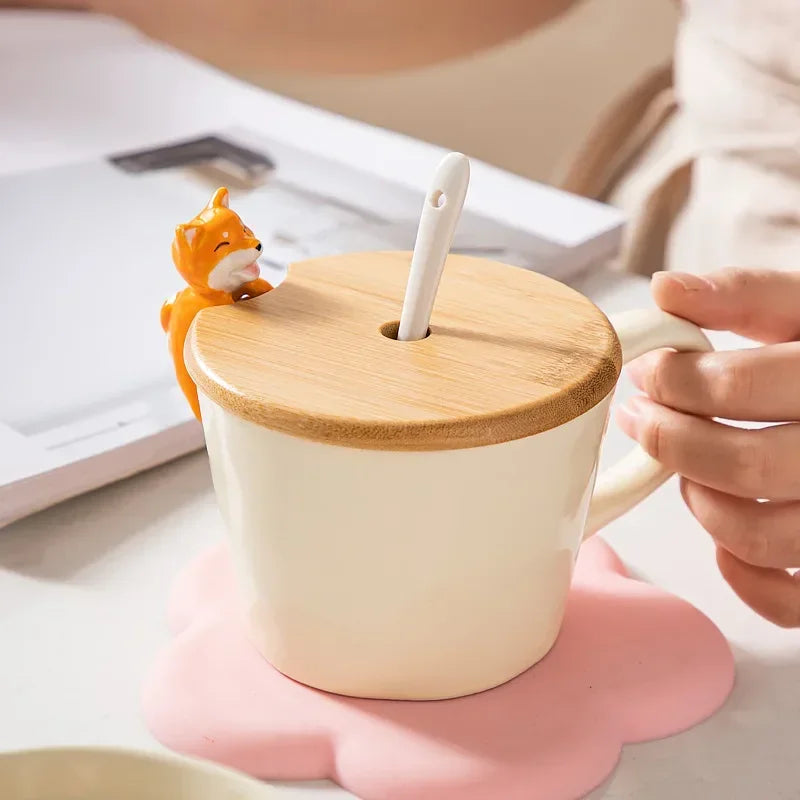 European Cartoon Tea Dog Cat Ceramic Mug Birthday Gift Porcelain Dessert Milk Cup Cute Kids Water Cup Couple Mug Home Decoration