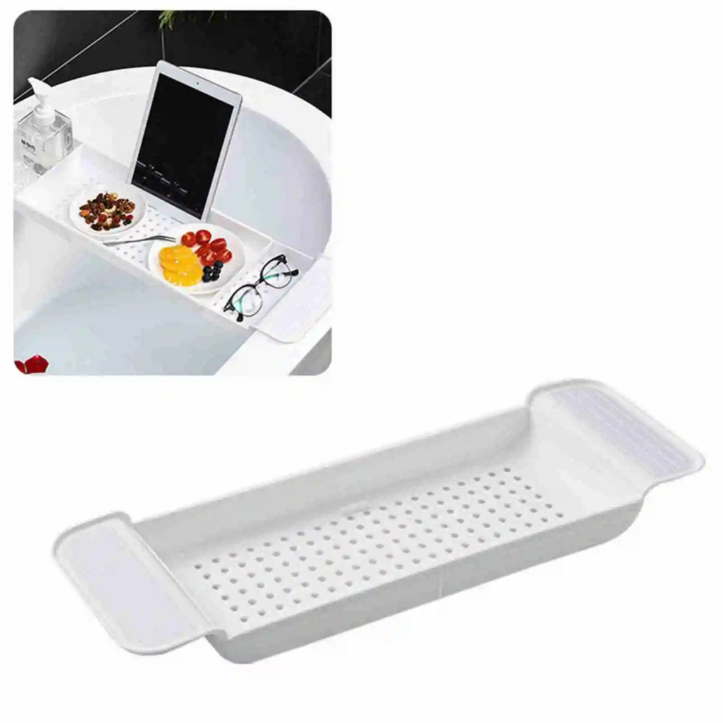 1Pc Expandable Bathtub Tray Stable Placement Plastic Material Draining Design Bath Caddy Tray Tub Table for Bathroom