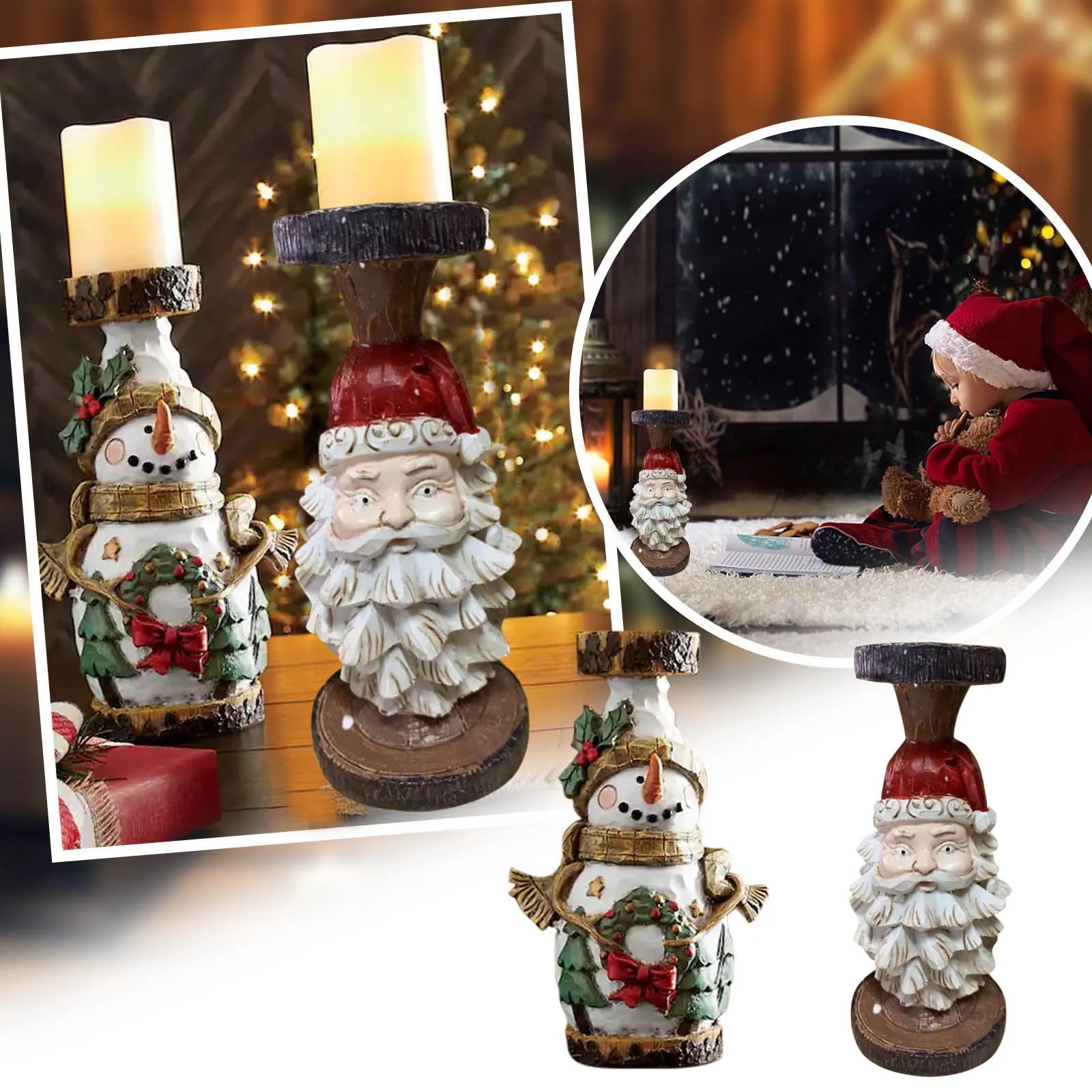 Christmas Candle Holder Christmas Decoration Santa Claus Snowman Candle Holder Resin Decoration Ornaments Desktop Decoration