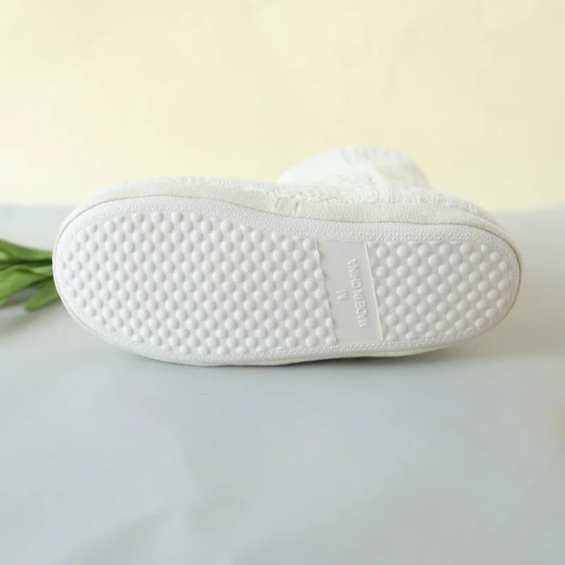 Winter Boots Slippers Women Knitted Ankle Boots Slippers Warm House Cotton Shoes Outdoor Indoor Plush Lining Boots