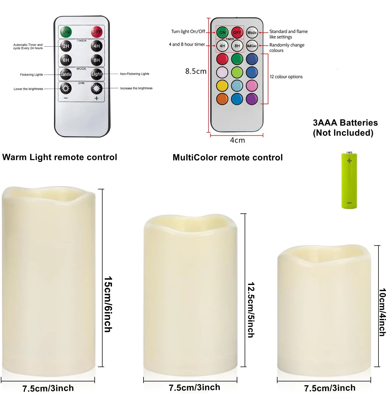 Flickering Flameless Candles with Remote Outdoor Indoor Multi Colored LED Pillar Candles for Festival Wedding Party Home Decor