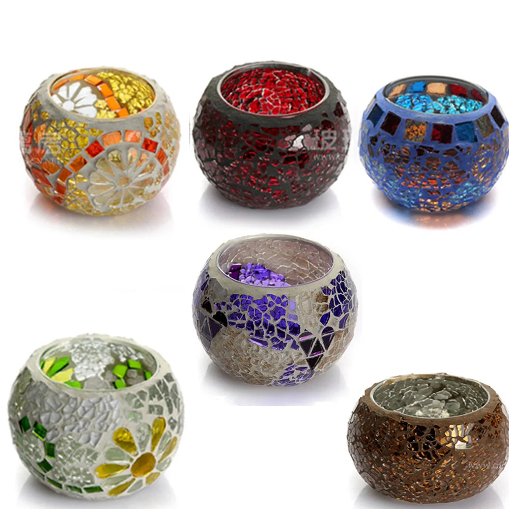 1 Piece Moroccan Style Candle Holder Glass Handmade Patch Romantic Candlelight Dinner Bar Home Restaurant Decoration Ornaments