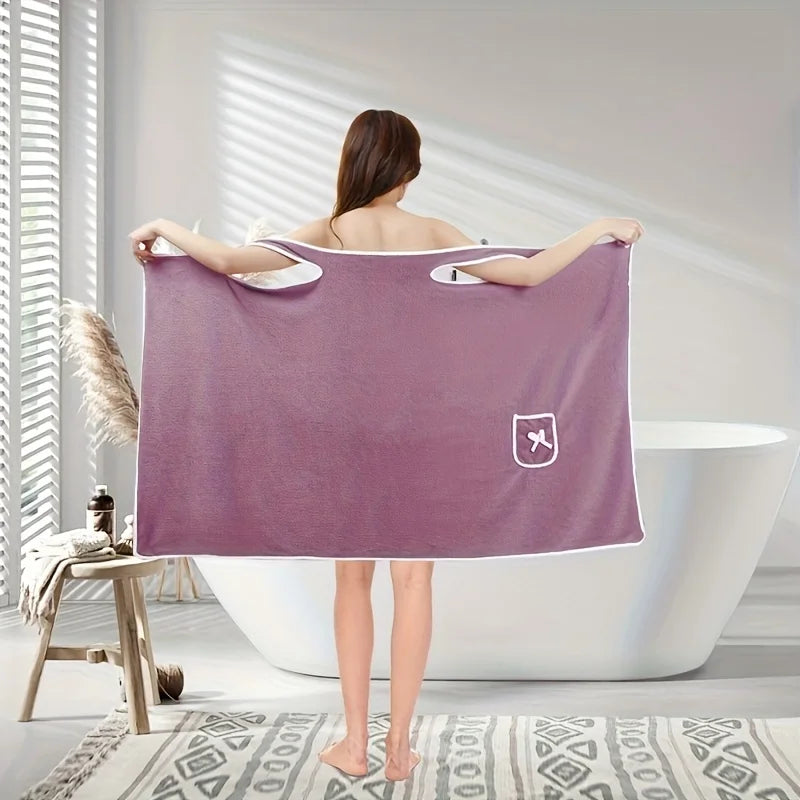 1 Piece Oversized Wearable Bath Towel - Super Soft Bath Towel Skirt with Pockets, Quick Drying and Absorbent, Bow Trim, Women's