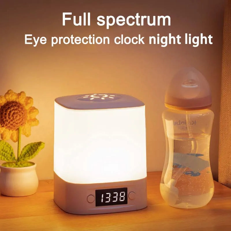 Portable Led Night Light with Clock Time Display Rechargeable Touch Table Lamp for Bedroom Bedside Reading and Home Decor