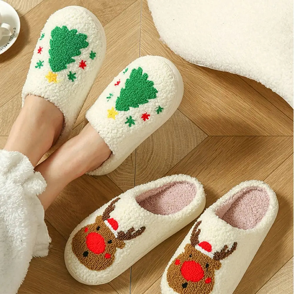 Casual Cute Christmas Slippers Soft Warm Warm Plush Slides Lovely Non-Slip Winter Home Shoes Bedroom