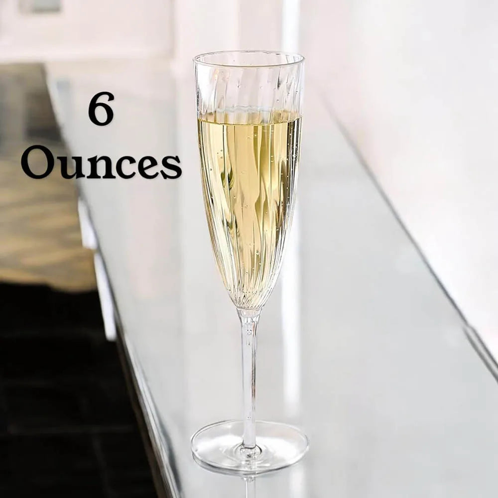 6Oz Clear Hard Disposable Plastic Champagne Glasses /Flute Ideal for Home Daily Life Party Wedding Toasting Drinking Reusable