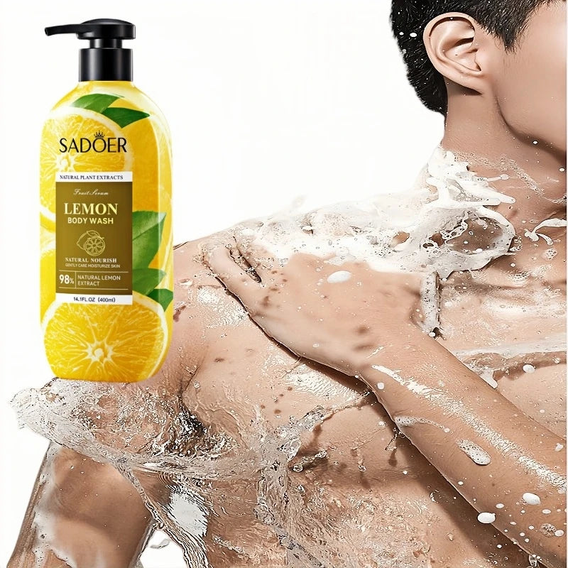 400ml Lemon Shower Gel, Hypoallergenic and Alcohol-Free, Moisturizing and Nourishing for Skin Care, Refreshing and Oil-Controlling, Suitable for All Year Round, Easily Controls Oil through Rubbing and Cleans Dirt, with a Long