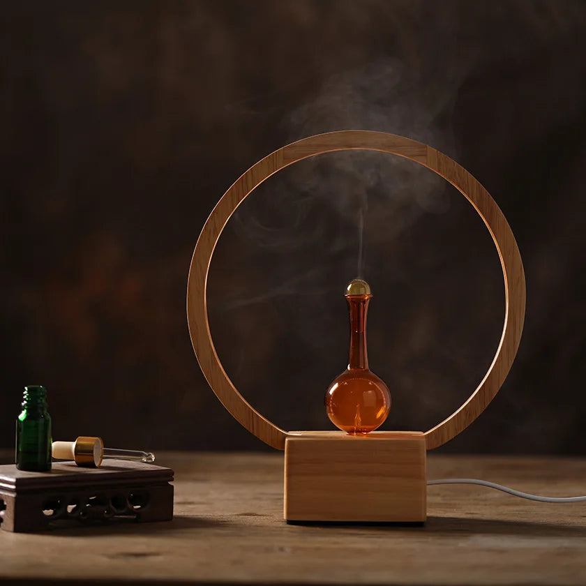 Essential Oil Diffuser Nebulizer Diffuser Wood & Glass Aromatherapy Diffuser With Warm LED Light For Home Office Room Fragrance