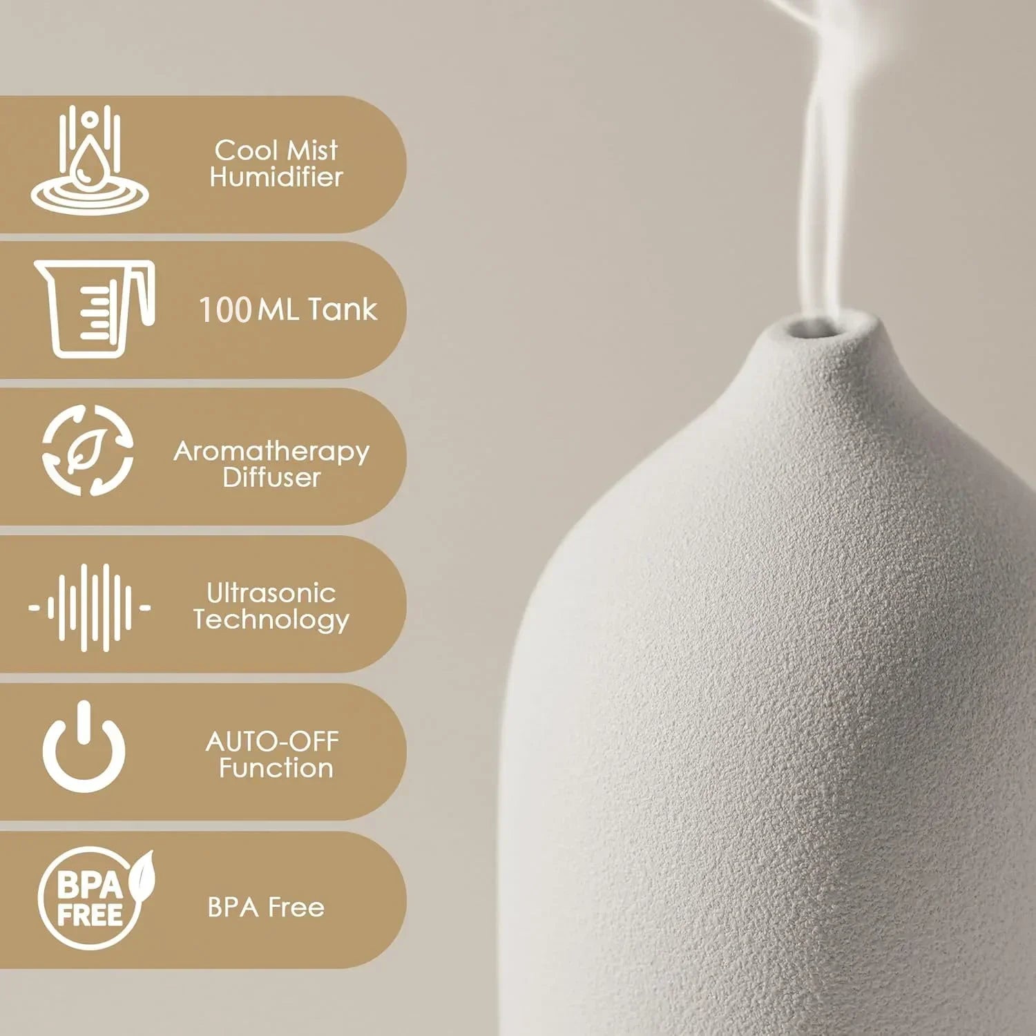 Essential Oil Diffuser 100ml Ceramic Ultrasonic Aroma  Diffuser Humidifier Timer Setting 7 LED Colors Changing Lights For Home