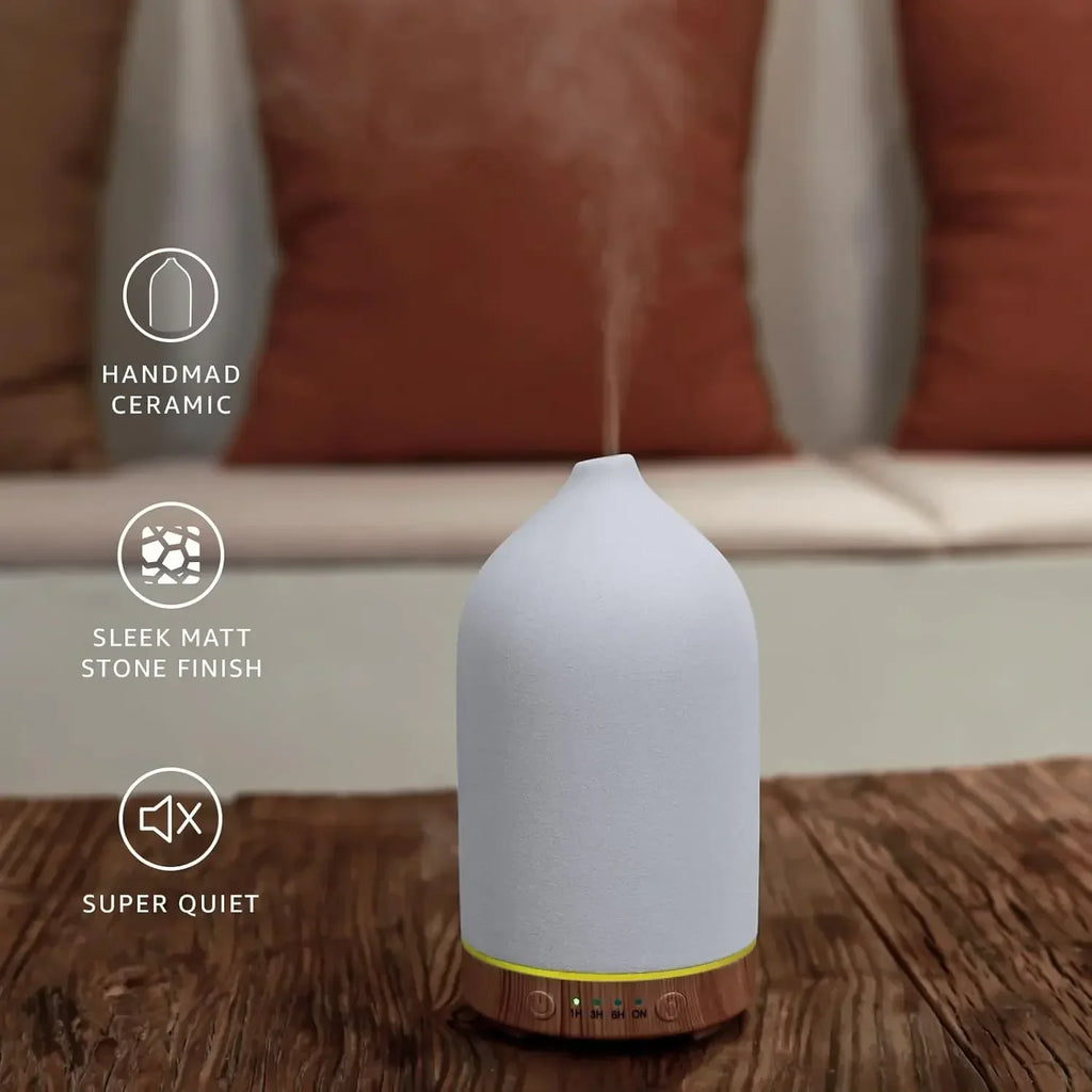 Essential Oil Diffuser 100ml Ceramic Ultrasonic Aroma  Diffuser Humidifier Timer Setting 7 LED Colors Changing Lights For Home