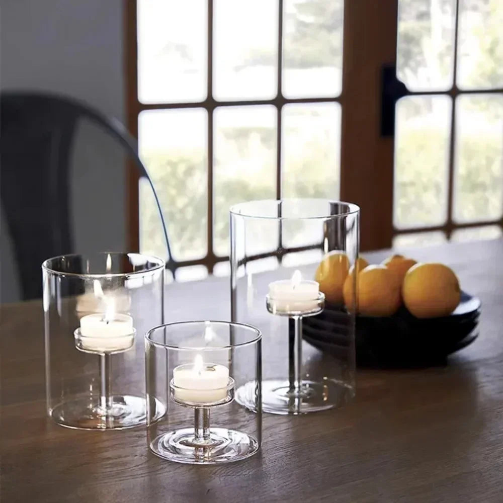 Glasseam Glass Tealight Candle Holder Modern Cylinder Candle Holders for Table Centerpiece Wedding Christmas Party Decorations