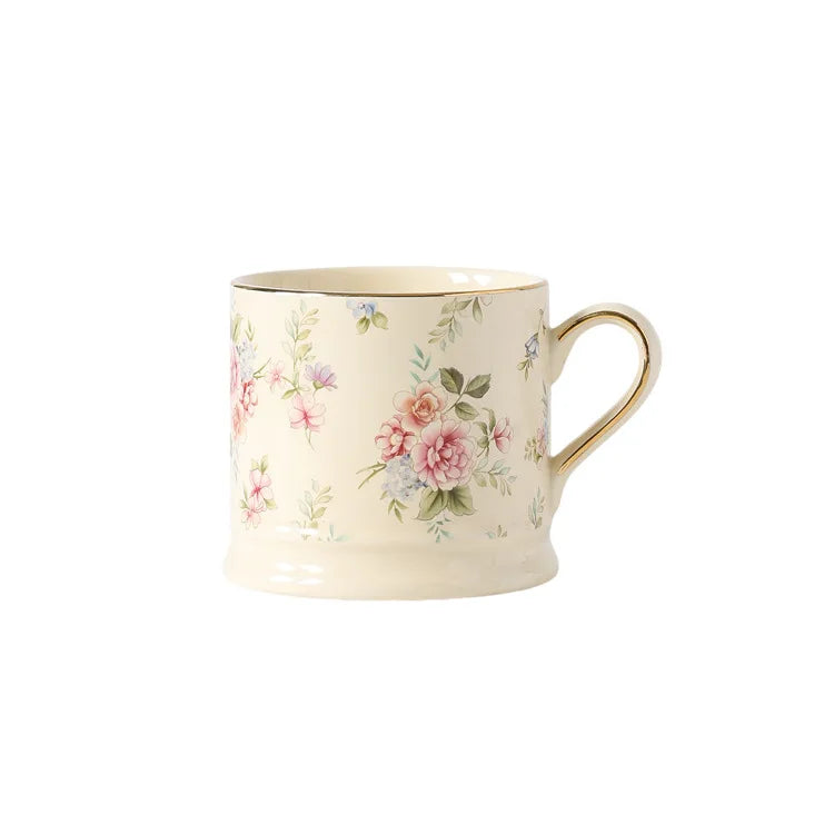 European Light Luxury Floral Mug High Value Retro Home Coffee Cup Ins Style Gold Afternoon Tea Ceramic Cups