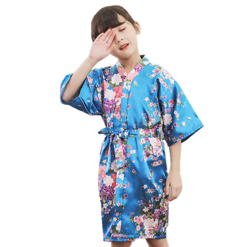 Floral Print Summer Infant Baby Girls Robes Toddler Baby Kids Girls Floral Satin Kimono Robes Bathrobe Sleepwear Clothes