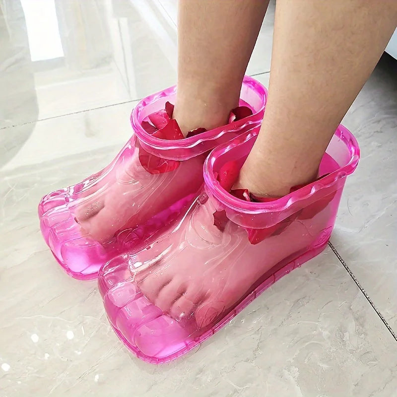 Portable Foot Spa Bath Basin - Plastic Water-Saving Foldable Design, Wearable Foot Soaking Shoes for Home Travel