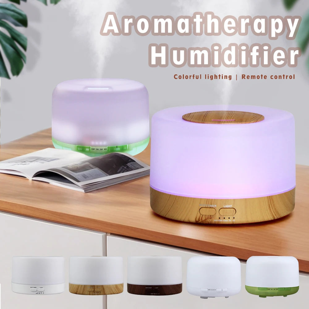 500ml Essential Oil Diffuser Quiet Aroma Mist Diffusers Scent Diffuser Wood Grain Remote Control Ultrasonic Air Humidifier