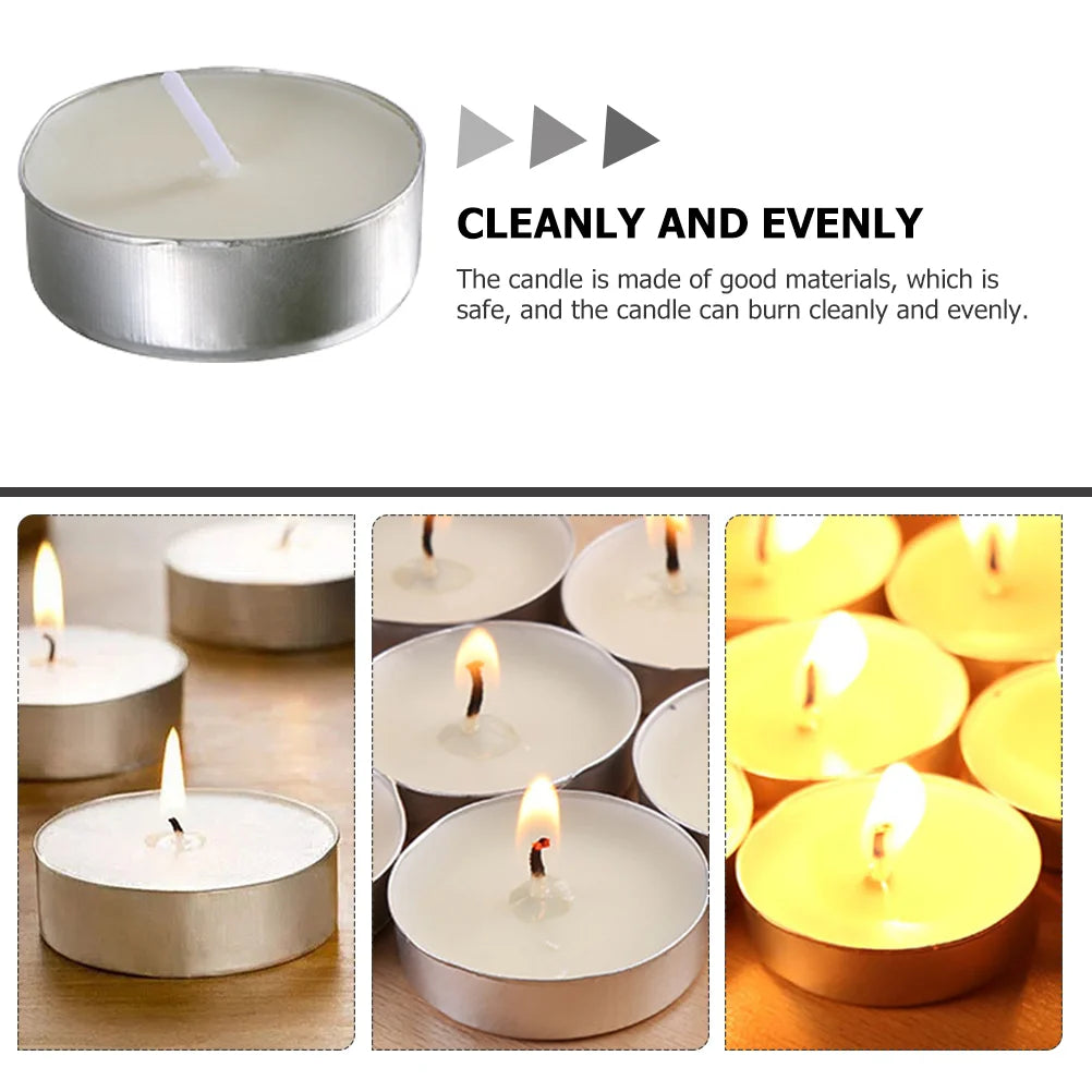 50 Pcs Tea Candles Round Scented Small Smokeless Unscented Room Tealight White Little Tiny Tealights Travel