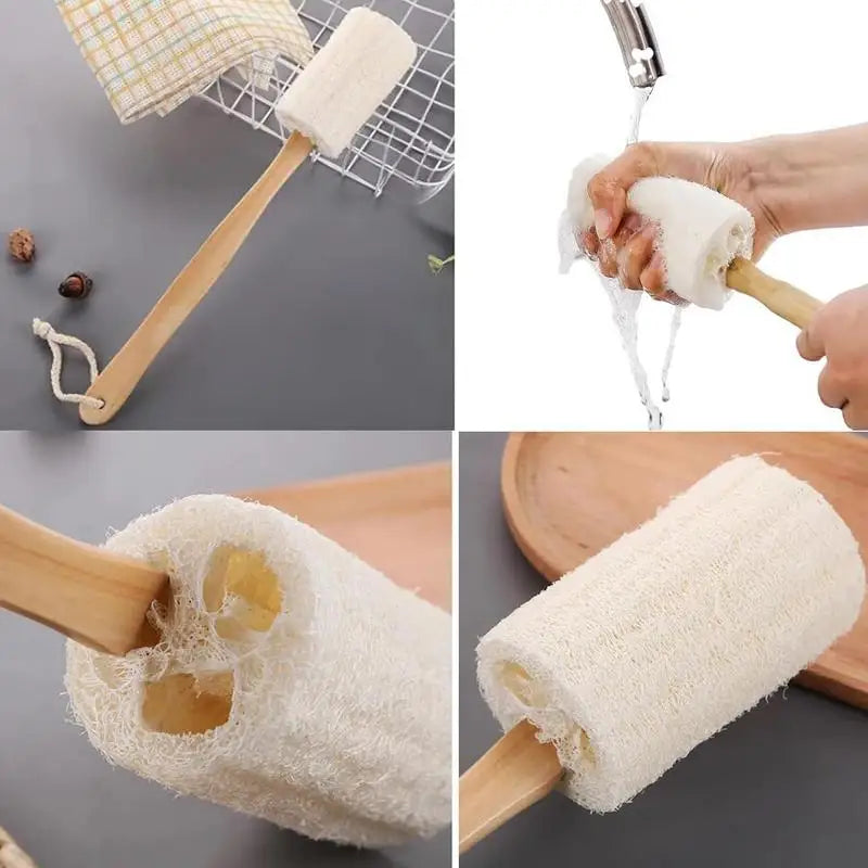 Loofah Back Scrubber With Handles Body Brush Shower Back Brush Natural Exfoliator Loofah With Long Wooden Handle For Elderly