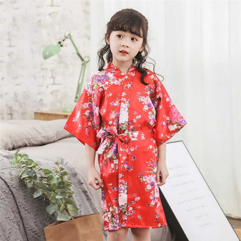 Floral Print Summer Infant Baby Girls Robes Toddler Baby Kids Girls Floral Satin Kimono Robes Bathrobe Sleepwear Clothes