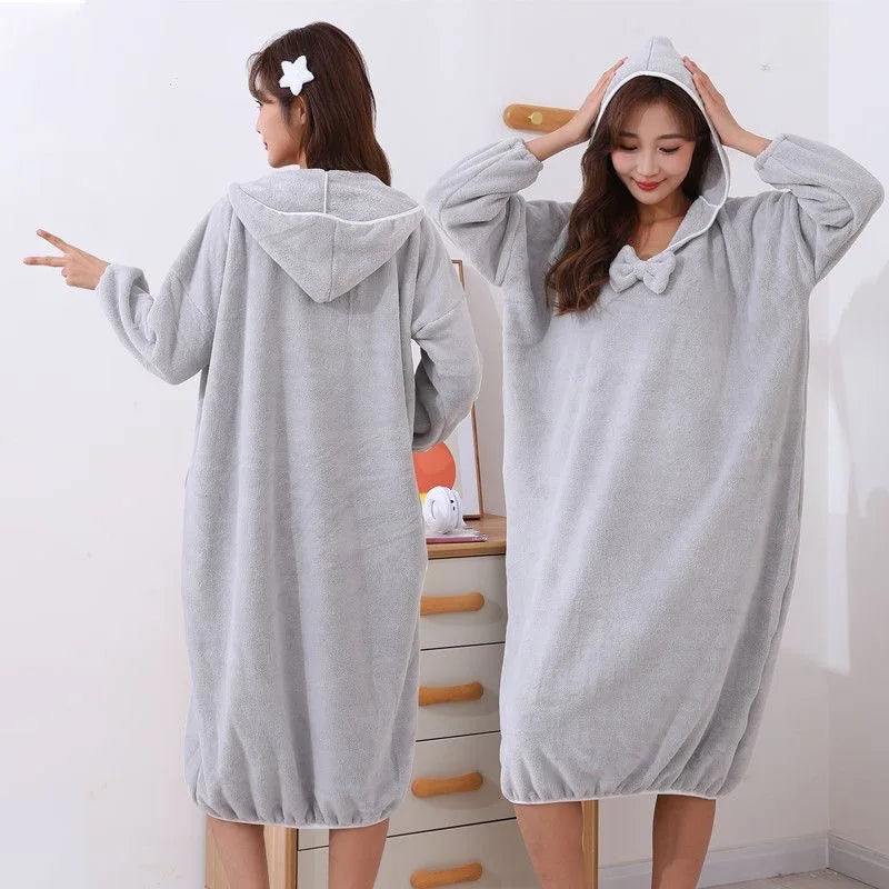 Lady Bath Towels Wearable Coral Velvet Thickening Bath Towel For Body Fast Drying Hooded long sleeved Bathrobes Bath Skirts