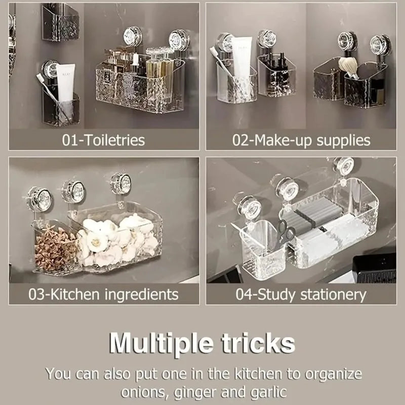 Bathroom Suction Cups Shelves Kitchen Bathroom Plastic Wall Sink Washstand Suction Cup Storage Box Organizer for Cosmetic