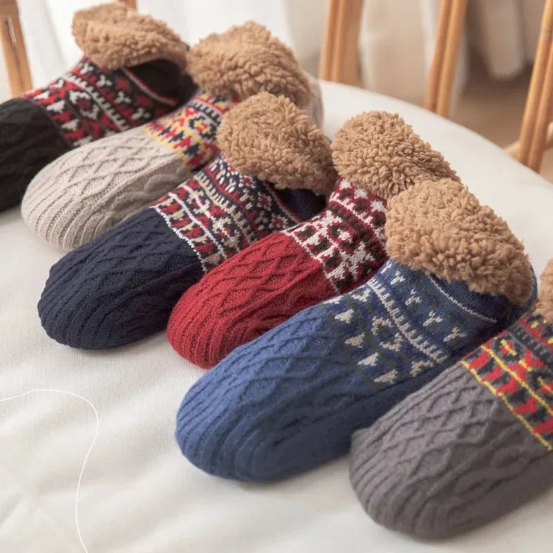 Indoor Winter Slippers Socks Men's Floor Socks Adult Home Bedroom Sleeping Socks Non-slip Knitted Plus Fleece Warm Carpet Sox