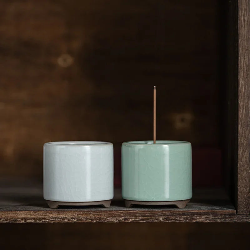Ceramic Incense Burner Retro Handmade Crackle Incense Holder Tripodia Mist Smoking Steamers Decor Censer For Indoor Household