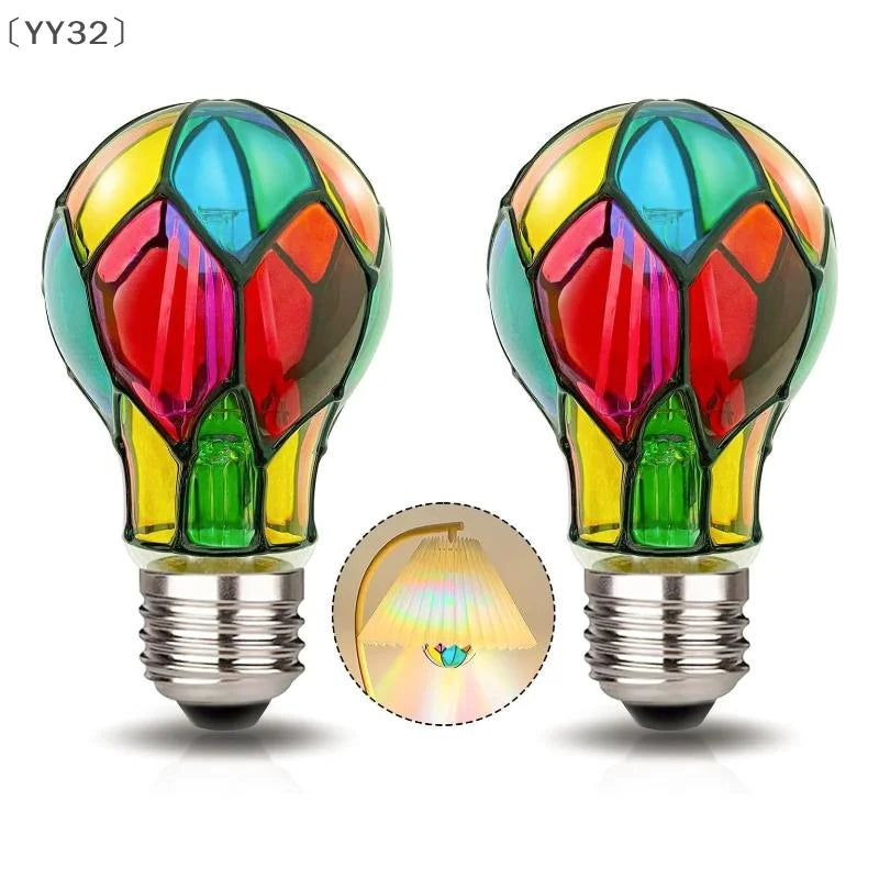 〔YY32〕Stained Glass Light Bulb 4W ST64 LED Light Bulb Painted Glass E26 Base Mosaic Night Lamp Home Decor Romantic Atmosphere