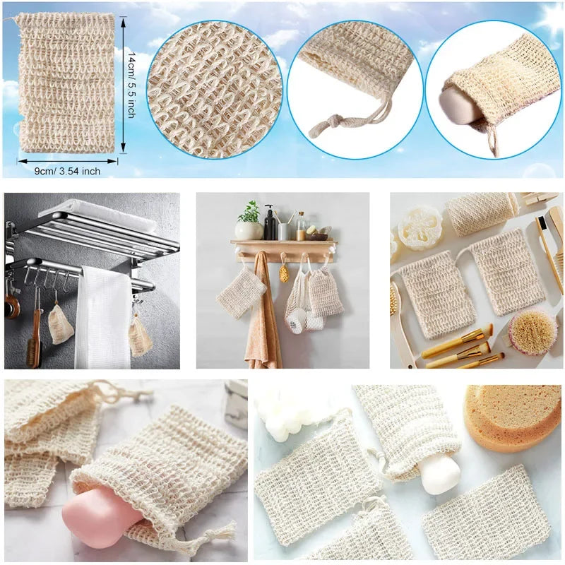 1/5/10 Shower Soap Bag Soap Saver Soap Bags Handmade Sisal Soap Bags Natural mesh Soap Saver Pouch Holder