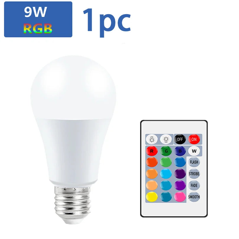 16 Colors RGB Bulb LED Multicolor Bulb E27 220V Household Lighting Dimmable 24 Key Remote Control Smart Lamp Atmosphere Light