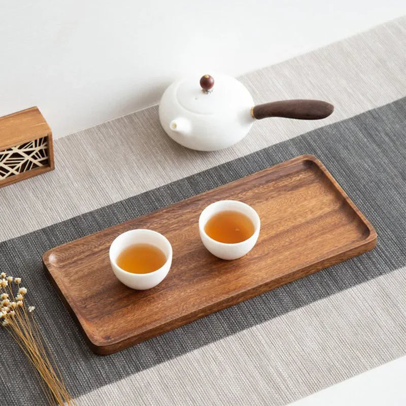 Musowood Serving Tray Plate Wood Trays Rectangular Teapot Holder Cake Breakfast Trays Kitchen Storage Board Home Serving Tray