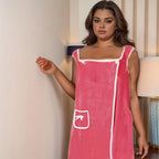1 Piece Oversized Wearable Bath Towel - Super Soft Bath Towel Skirt with Pockets, Quick Drying and Absorbent, Bow Trim, Women's