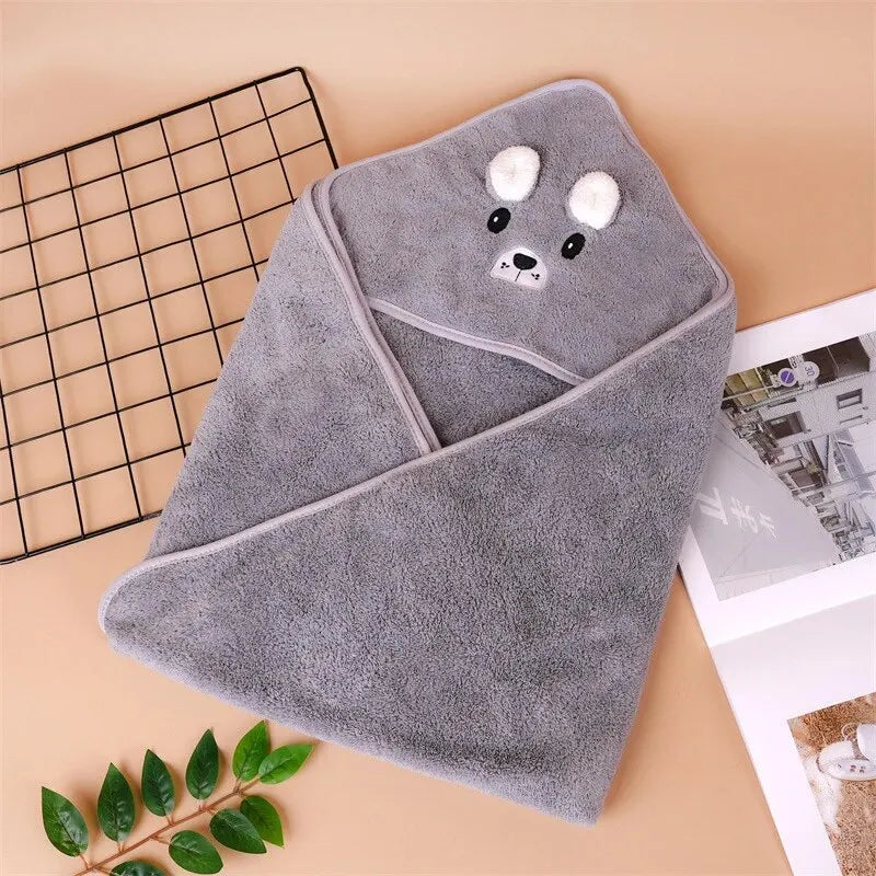0-3Y Baby Shower Unisex Baby Bathrobe Flannel Cloak Cartoon Boy Girl Ultra-Soft Hooded Spa Robe Bath Towel Newborn Cover-Up