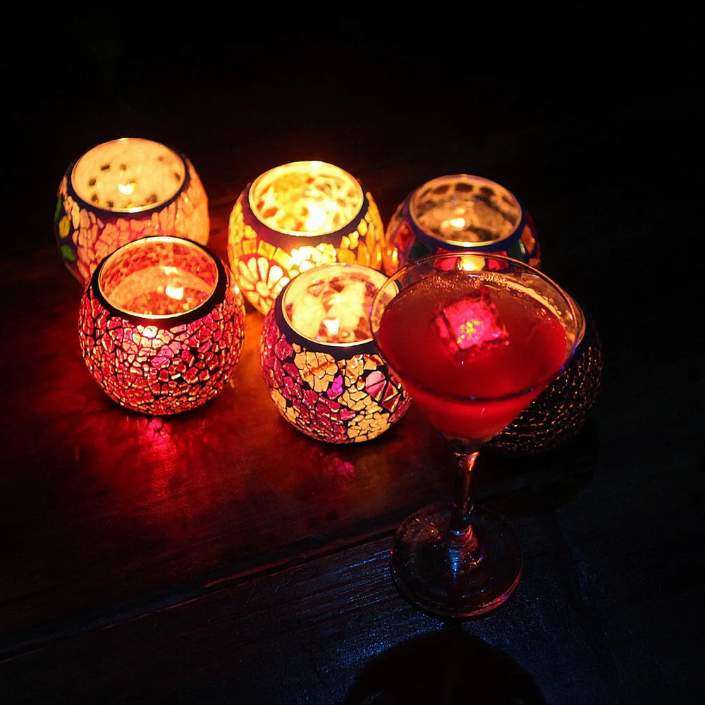 1 Piece Moroccan Style Candle Holder Glass Handmade Patch Romantic Candlelight Dinner Bar Home Restaurant Decoration Ornaments