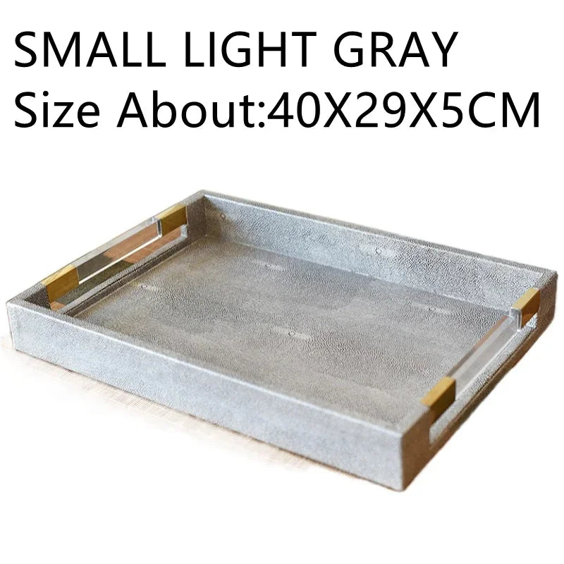 Metal Tray Leather Acrylic Gary Rectangular Jewelry Display Serving Plate Storage Decoration Home Kitchen Organizer Supplies