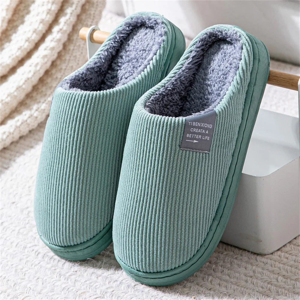Women Winter Warm Home Slippers Men Indoor Thicken Non-slip Soft Sole Slides Plush Cotton Shoes Ladies Non-slip Couples Slipper