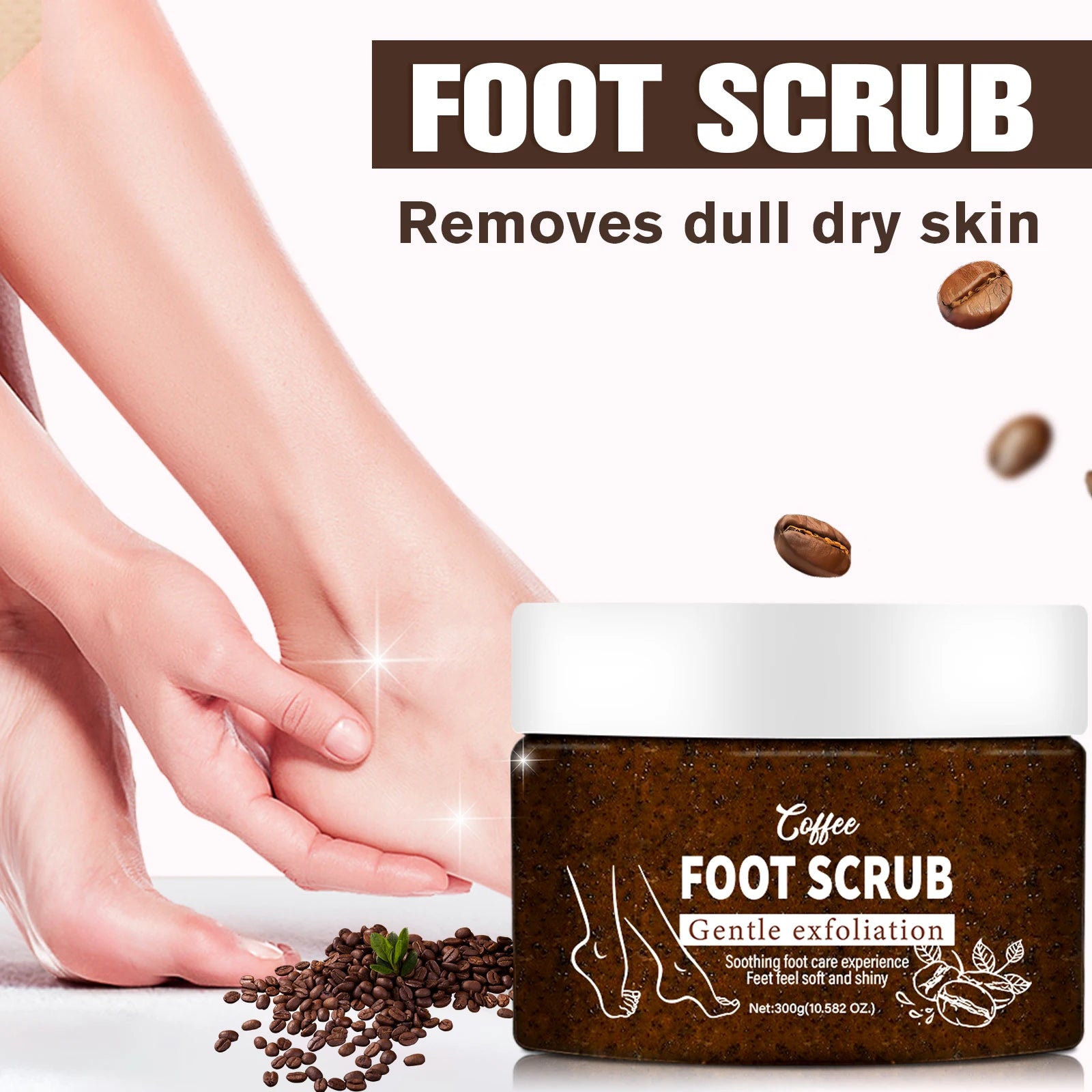 300g Coffee Foot Scrub - Gentle Exfoliating & Moisturizing, Softens Cuticles, Removes Dead Skin, Leaves Feet Soft & Glowing