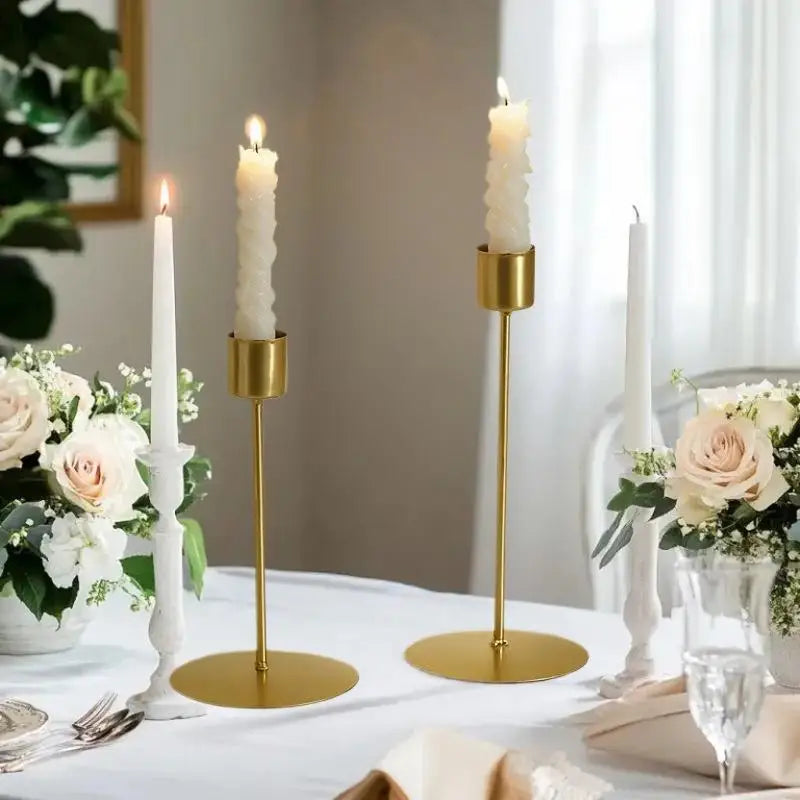 Classic European Inspired Metal Candle Holders in Gold for Dining, Bar Party & Wedding Decor