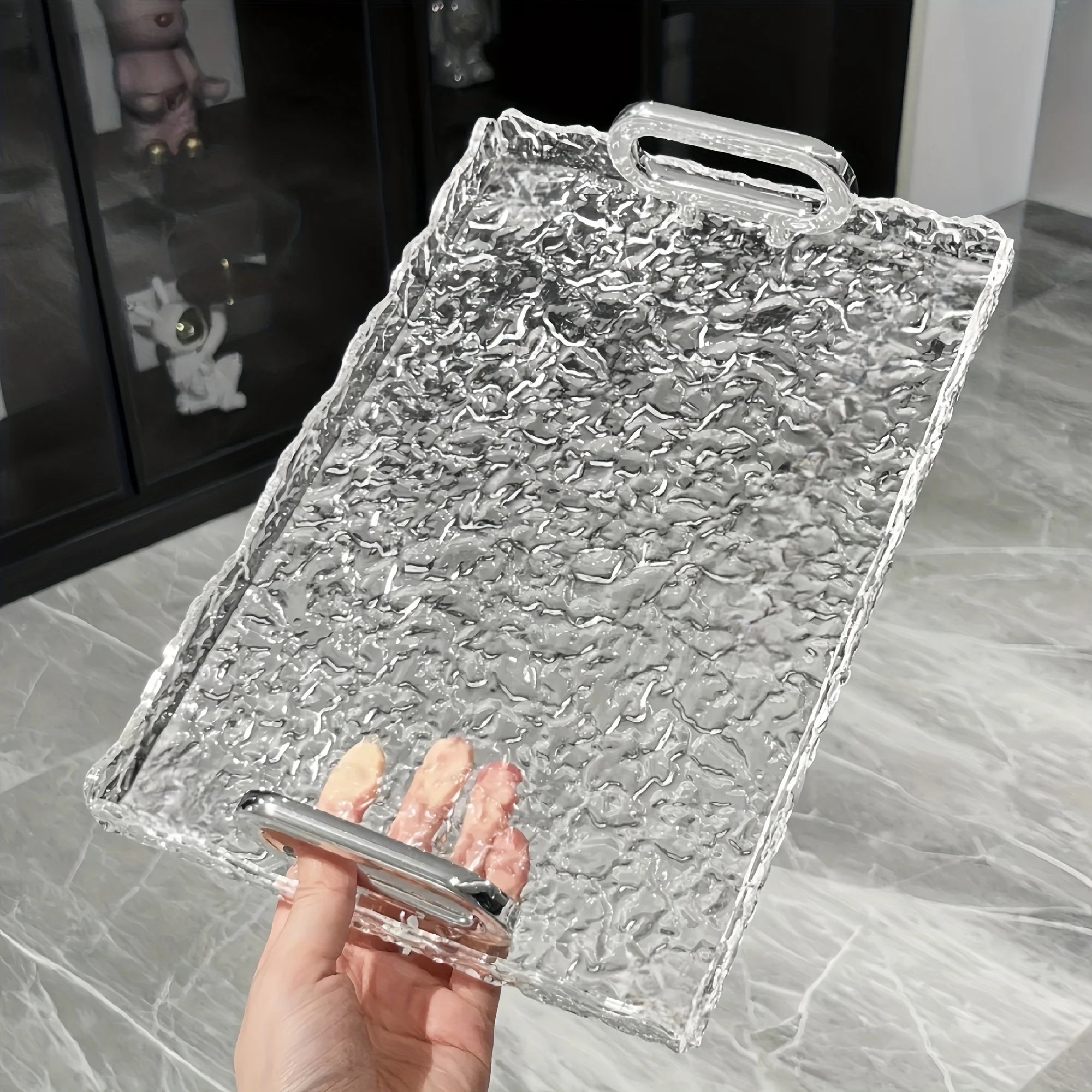 1pc Acrylic Tray Rectangle Tray With Handles Household Tea Tray Board Desset Food Home Living Room Water Cup Trays Desktop Decor