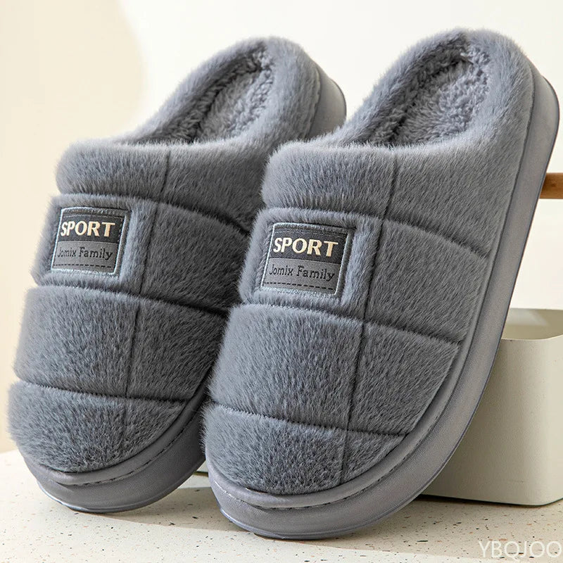 Winter New Couple Slippers Men Fashion Thick Sole Indoor shoes Warm Non-Slip Home Flat Shoes Platform Male Cotton Slipper Homme