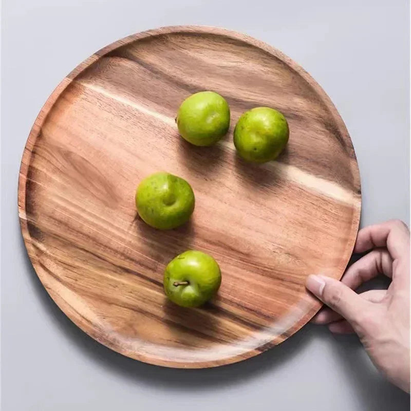 Wooden Round Storage tray 15/20/25cm Retro Serving Platter Pizza Salad Plate Fruit Dessert Tray Bread Cake Snacks Dish Tea tray