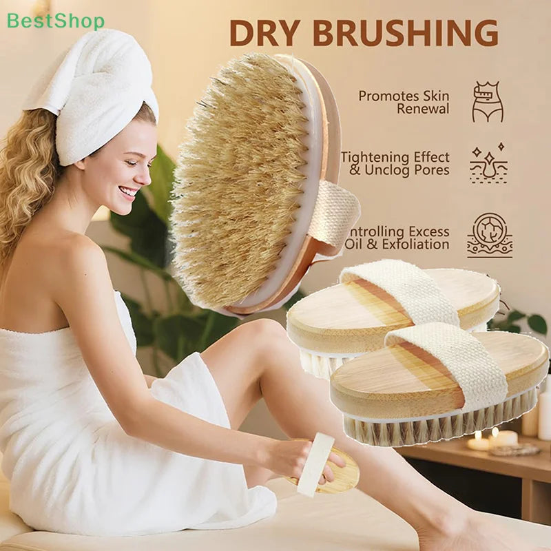 ♥Boar Bristle Bath Brush Scrubbing Brush Body Brush Rub Back Artifact Body Beauty Brush Massage Brush