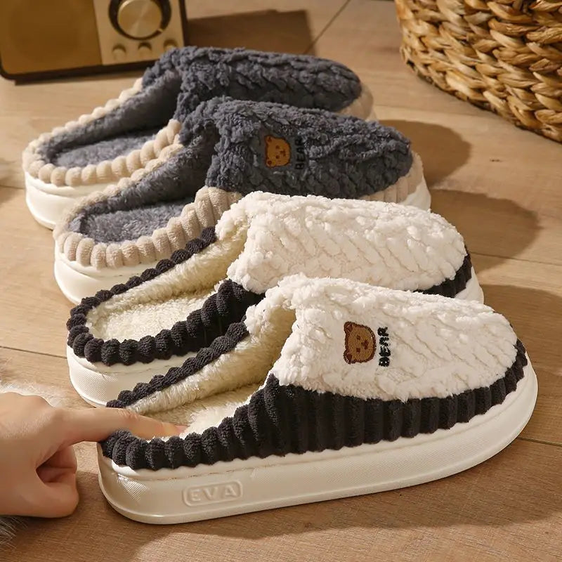 Winter Non Slip Thick Sole Furry Slippers for Couples Warmth Thermal Indoor Home Footwear Cozy Cotton Winter Shoes