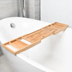 Expandable Luxury Wooden Bathtub Caddy Tray Bathtub Accessories 23.62''-34.25'' Soap Dish Non Slip Tablet Holder Storage Holder